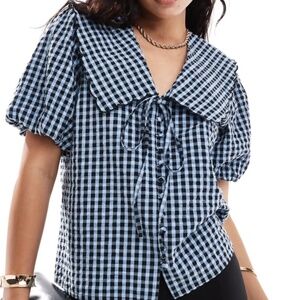 ASOS Nobody's Child Birdie blouse in blue plaid
